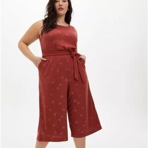 Torrid Marsala Stars Textured Knit Culotte Jumpsuit Size 1X